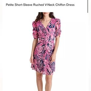 DKNY Pink and Blue Leaf Print Mini Dress